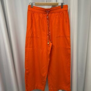 C&C California women’s linen blend Bright Orange wide leg pants large